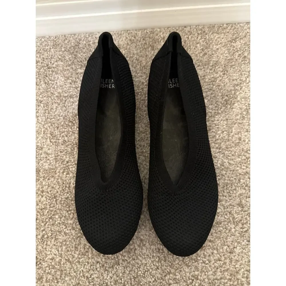NWOT Eileen Fisher Heaven Stretch Knit Ballet Flats Black 7 Minimalist Comfort